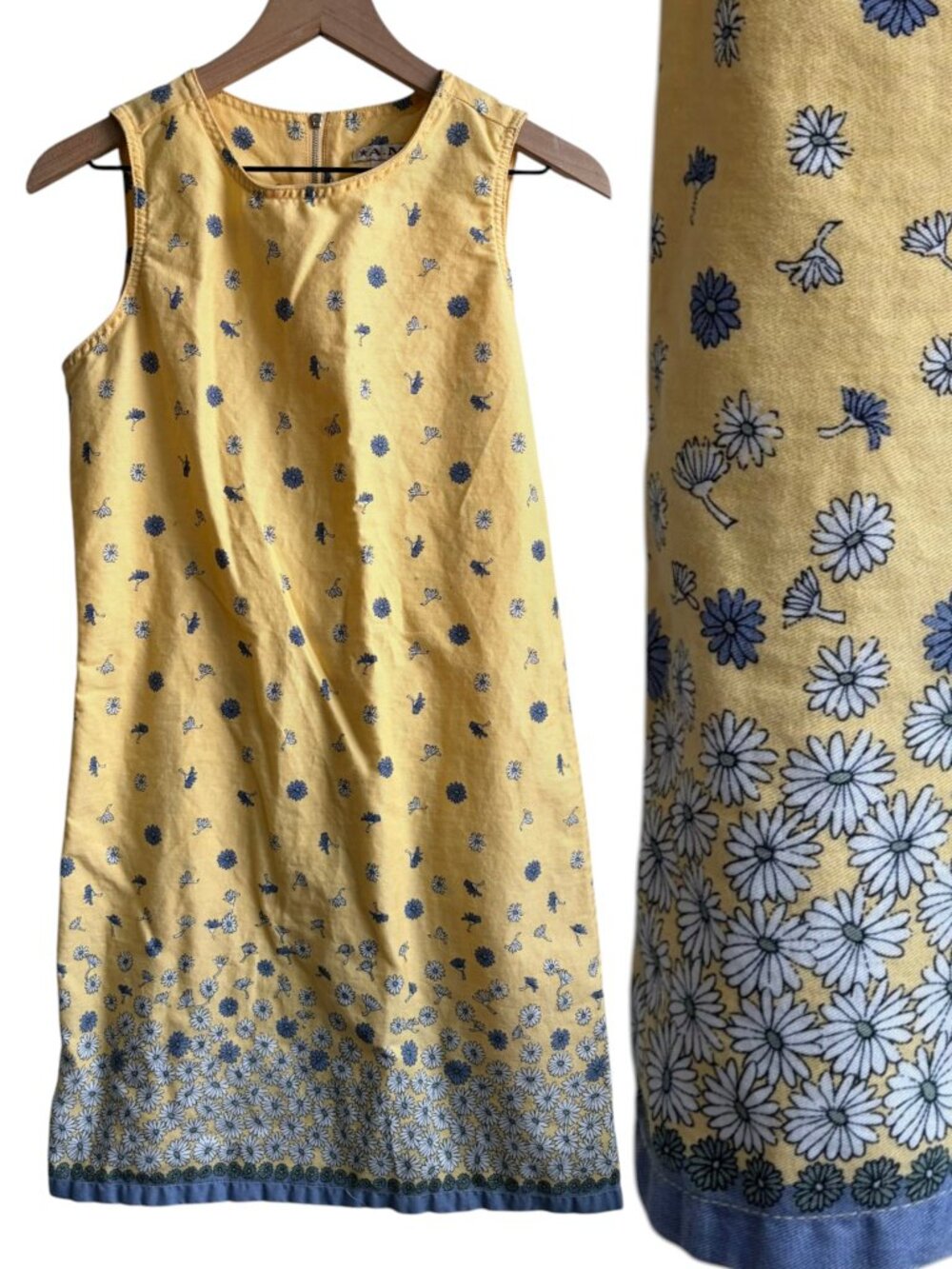 Vintage A.M.I Dress Butter Yellow Floral Daisy Print Dress Small - Picture 1 of 6